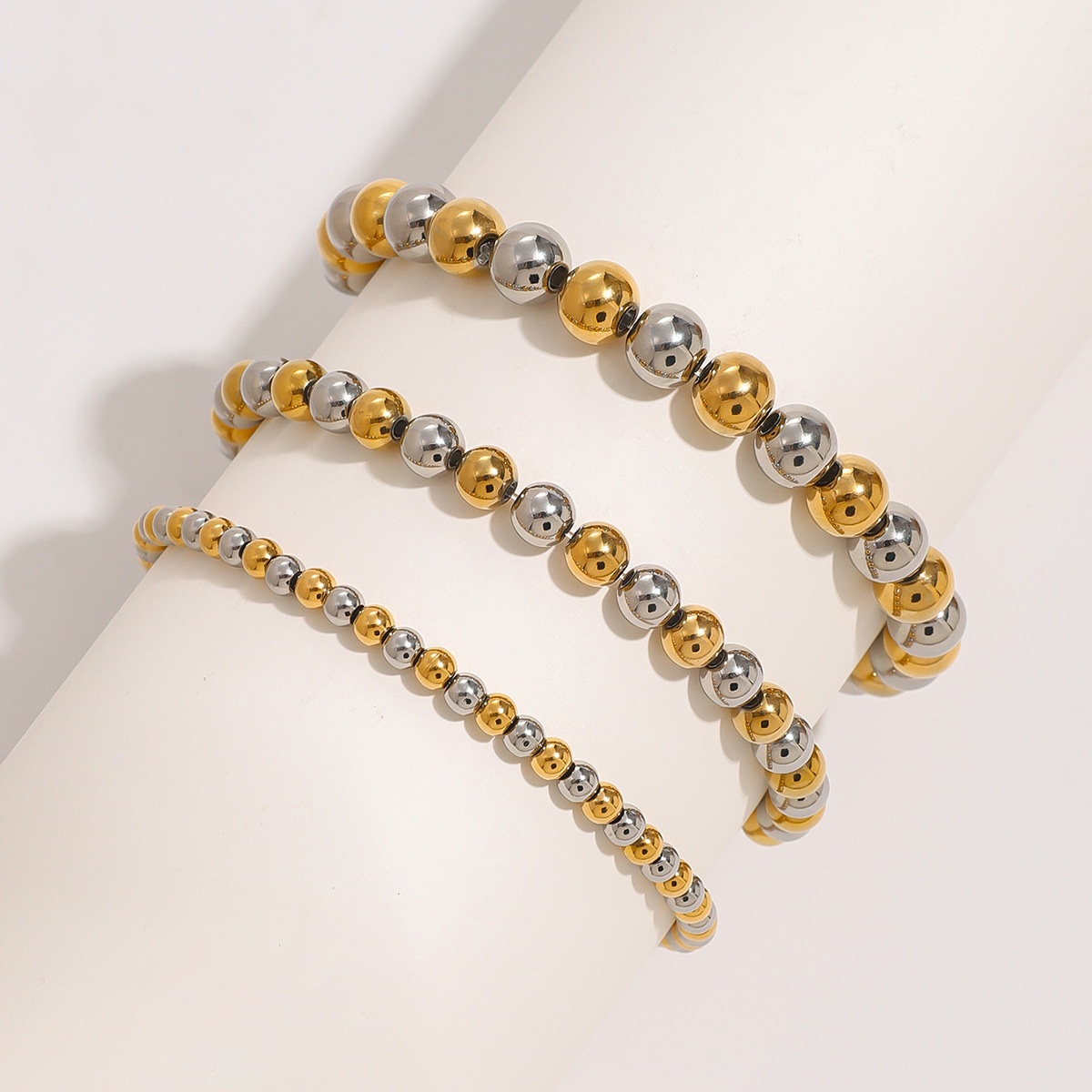 1 Piece Simple Series Casual Beads Stainless Steel 18K Gold Plated Women's Beaded Bracelets-5.9mm 